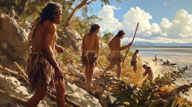 Neolithic HunterGatherers in Search of Food Digital Illustration