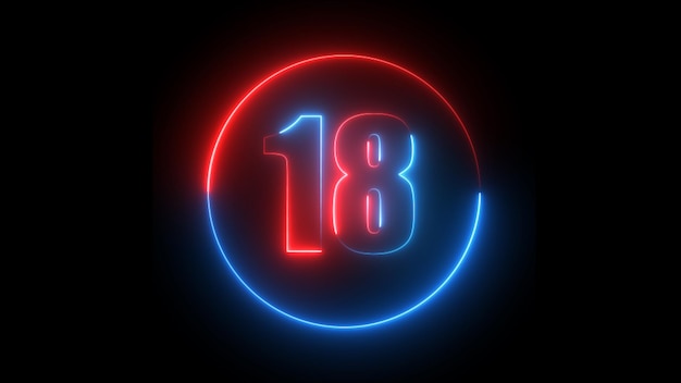 Неоновый знак 18 на черном фоне