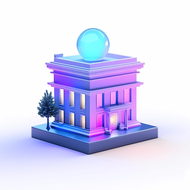 neon 3D bank building on a plain background generative ai