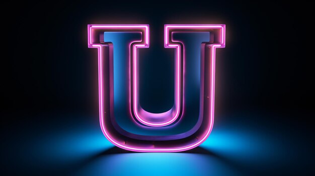 Photo neon 3d font blue and pink neon light 3d rendering