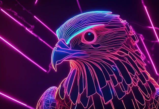 Foto immagine 3d al neon di un animale falco