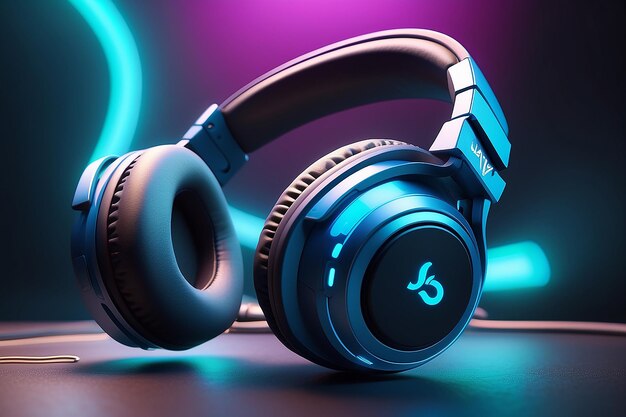 Neon 3D image of headphones