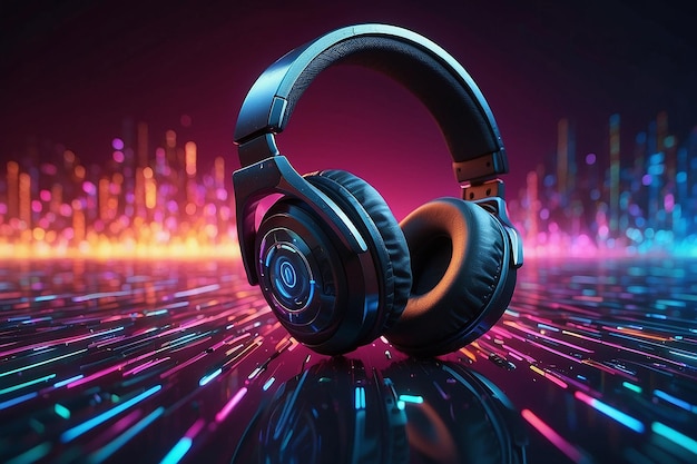 Neon 3D image of headphones