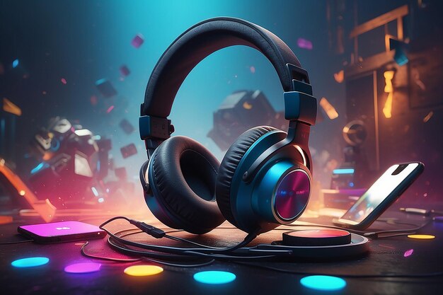 Neon 3D image of headphones