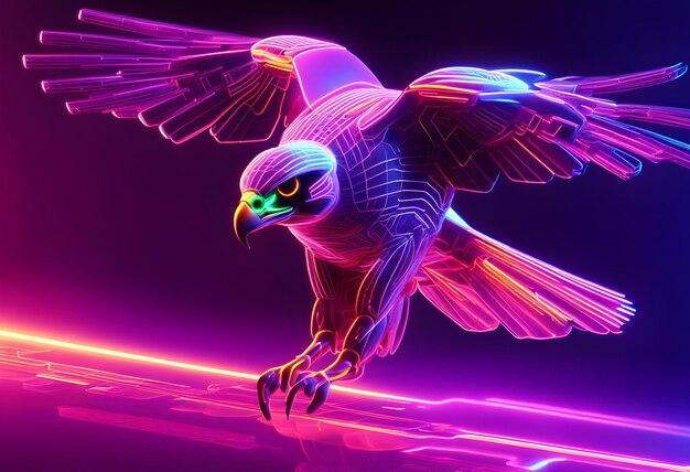 Foto neon 3d image of falcon animal