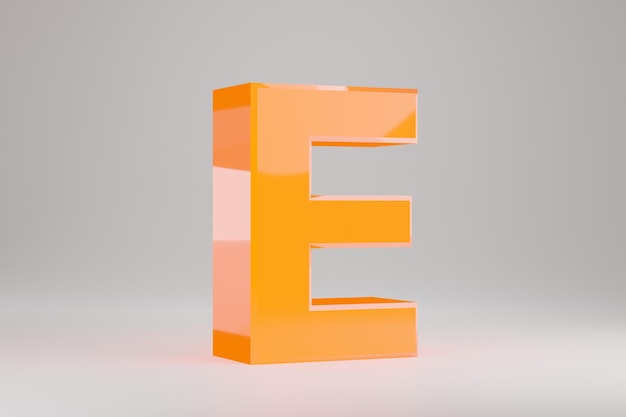 Neon 3d letter E hoofdletters. Gele neon brief geïsoleerd op een witte achtergrond. Glanzend geel neon gloeiend alfabet. 3D-gerenderde lettertype karakter.