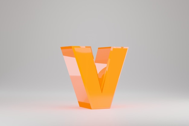 Neon 3d letter V lowercase. Yellow neon letter isolated on white background. Glossy yellow neon glowing alphabet. 3d rendered font character.