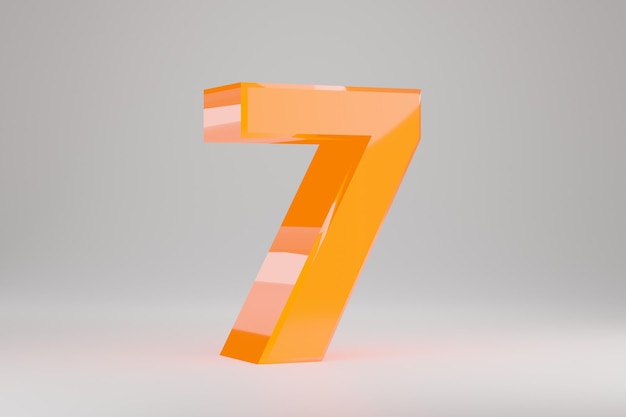 Neon 3d number 7. Yellow neon number isolated on white background. Glossy yellow neon glowing alphabet. 3d rendered font character.