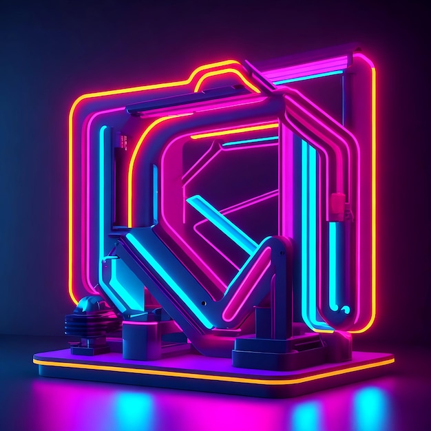 네온 3D 렌더링 메타버스 개념 콜라주 디자인 Ai Generative
