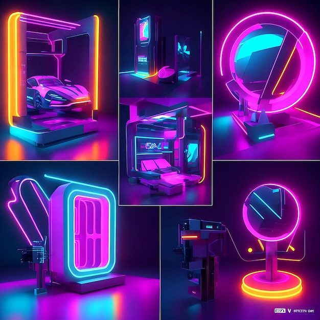 Neon 3D Render Metaverse concept collage design Ai Generative