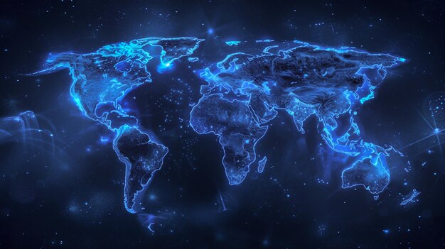 ネオン 3D ワールドマップ フューチュリスティック グローバル イルミネーション