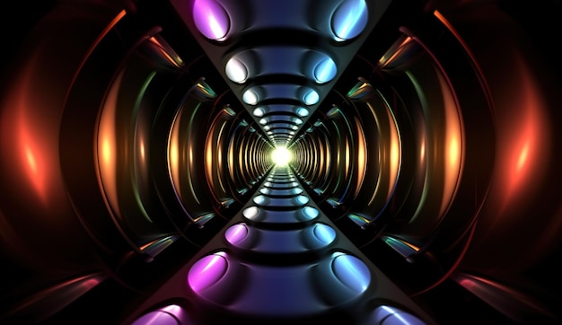 Neon abstract background tunnel entrance with a secret door