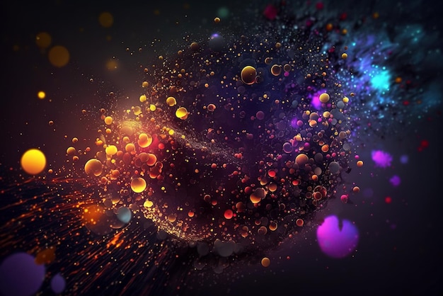 Neon abstract background with small flying particles confetti and drops generative AI