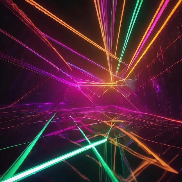 Neon abstract light rays on a dark background light effect laser show surface reflection