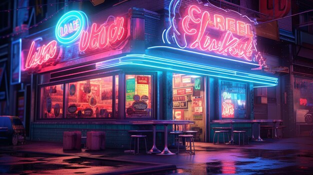 Neon Achtergrond met Retro Neon Signage AI gegenereerd