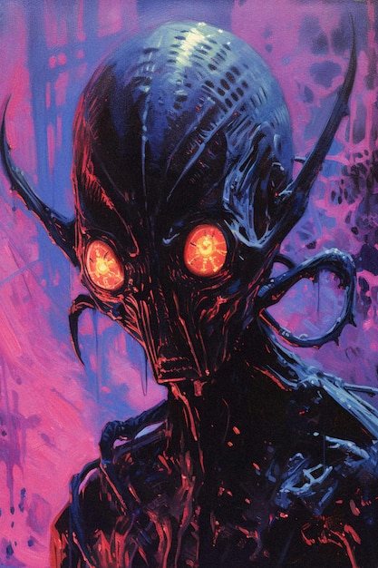 Винтажный постер Neon Alien Revival с внеземным чутьем и зернистой текстурой Генеративный AI