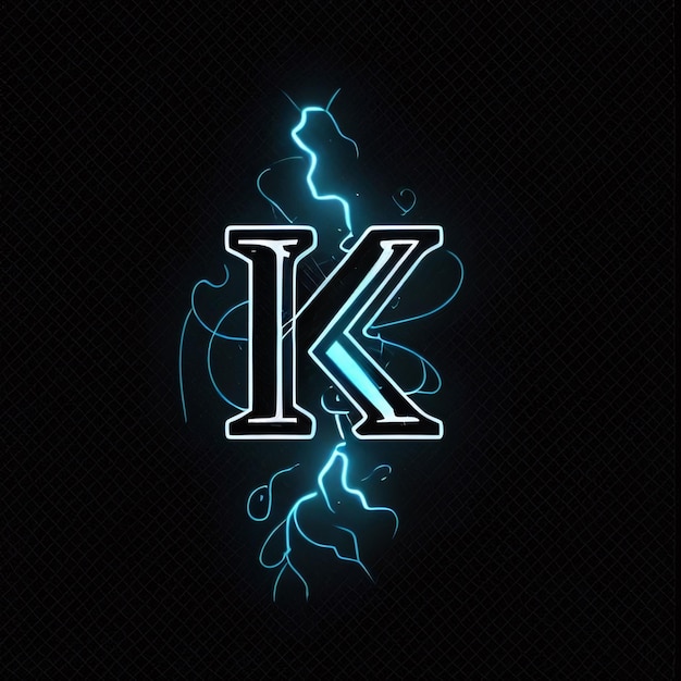 Photo neon alphabet letter k with lightning effect on dark background vector illustration