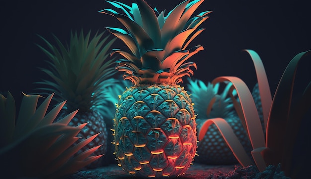 Neon ananas ai generator kunstafbeelding