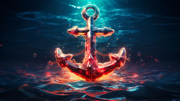 A neon anchor holding fast in a luminous sea