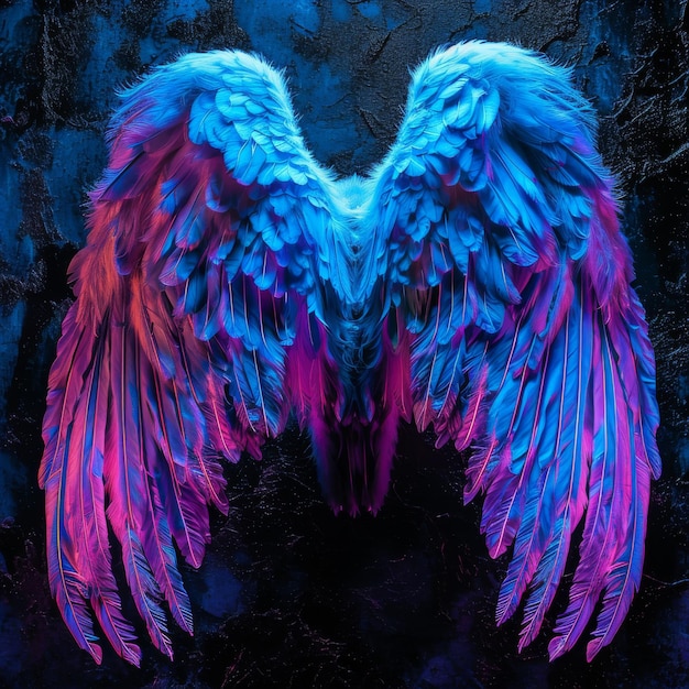 Photo neon angel wings dark background for photoshoot abstract neon colorful wing ai generated