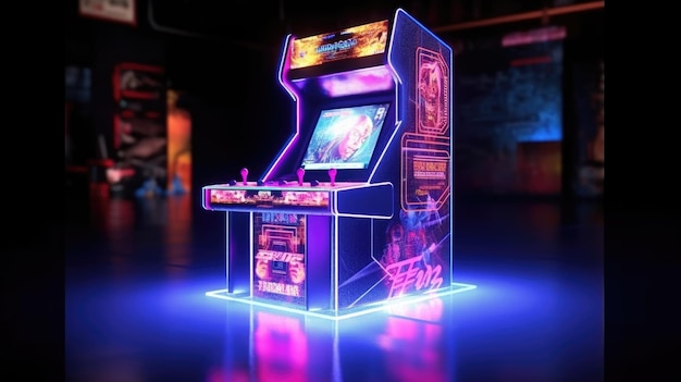 A neon arcade game with the word fire on it