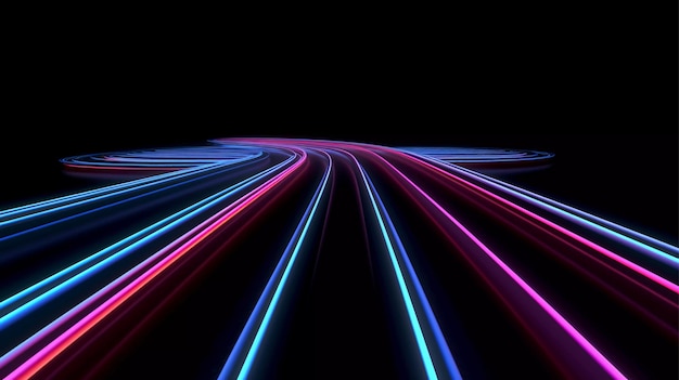 неоновые стрелы и линии радуги сумеречная дорога свет генеративный искусственный интеллект