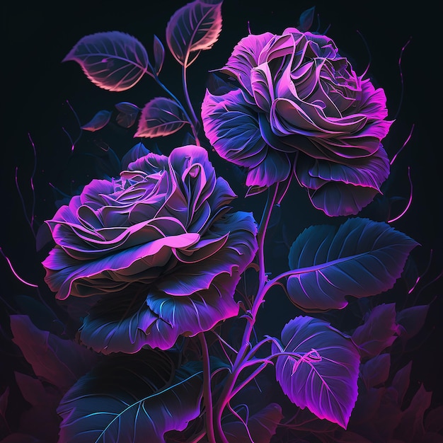 neon art purple roses