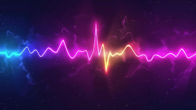 The neon audio voice frequency wave and abstract sound light modern background is made with the radio pulse effect curve design Sound track line motion illustration with volume music in the