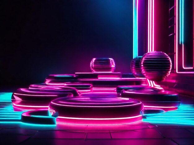 Neon background concept Disco neon light background 3d rendering