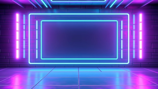 Neon background Empty room with futuristic wall panels h Generative ai