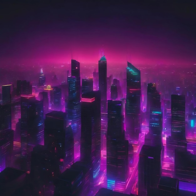 Neon background night city lights colorful blur glow defocused bright fluorescent purple red circles