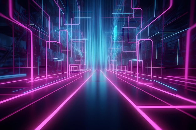 A neon background with a blue and pink neon lights.