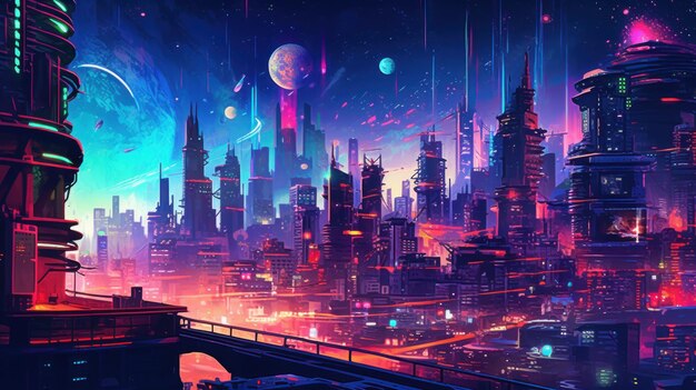 Neon Background with Neon Cyberpunk Cityscape AI generated