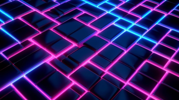 Neon Background with Neon Grid Pattern AI generated