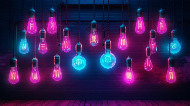 Neon Background with Neon Light Bulbs AI generated