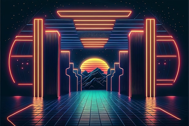 A neon background with a rectangle in the middle