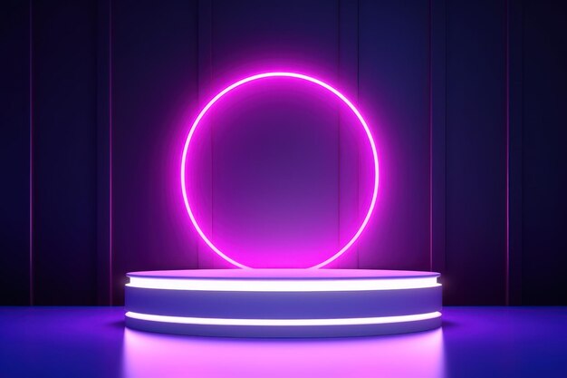 Neon background with white podium