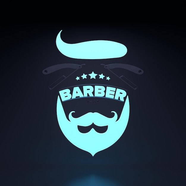 Neon barber shop logo 3d render illustration