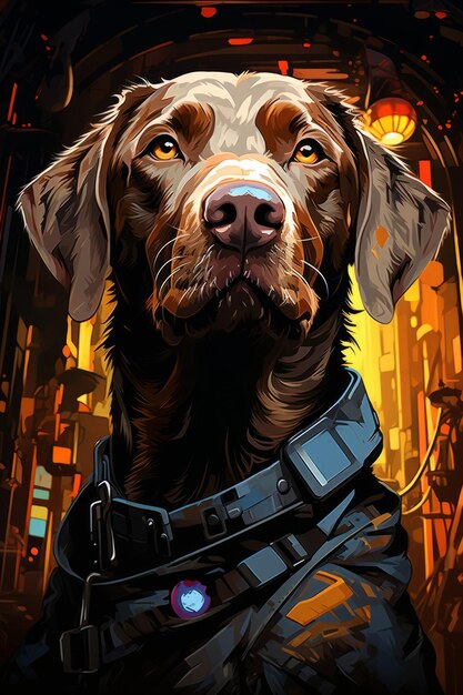 Neon Bay Cyberpunk Chesapeake Bay Retriever