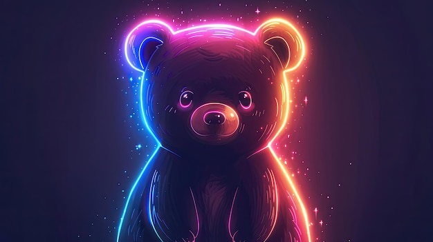 A neon bear with glowing ears and a bright halo effect against a dark cosmic background