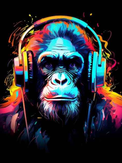 Neon beats kleurrijke stijl artistieke gorilla hoofdtelefoon dragen