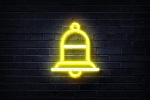 Neon bell on a brick wall