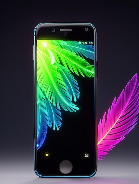 Neon Bird Feather amoled colorful Beautiful art of feathers in isolated on background