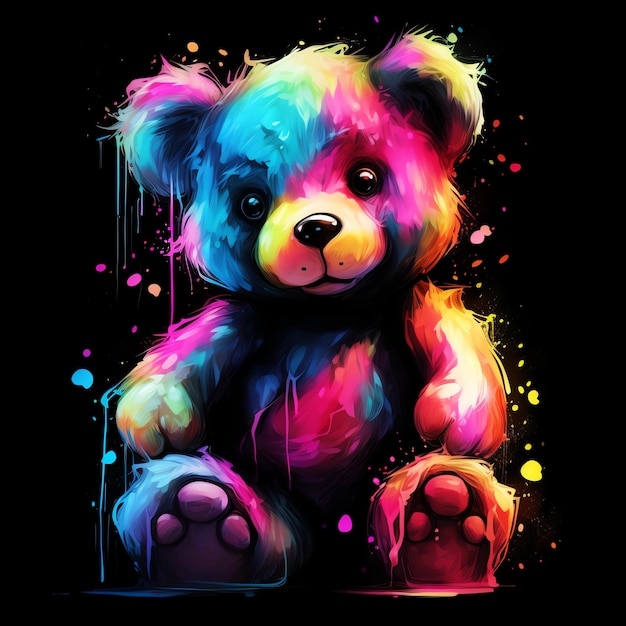 Neon Black Teddy Bear illustration for nursery