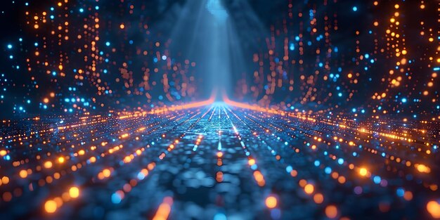 Neon Blue Abstract Binary Code Pattern met Computer Programming of Big Data Concept Concept Technology Codering van gegevens Binary Code Abstract Art