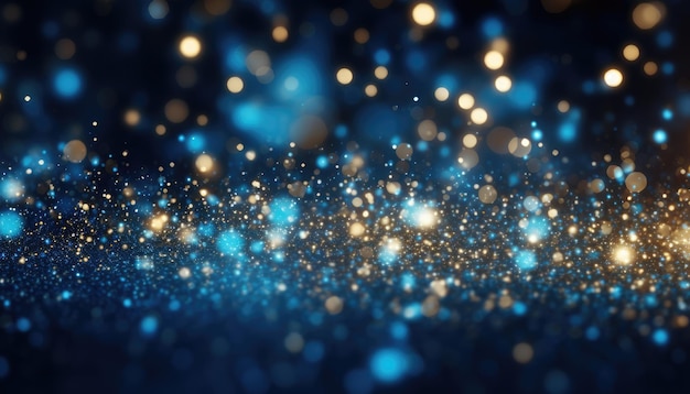 Neon Blue Abstract Gold Sparkles Bokeh Background