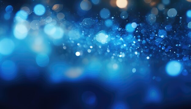 Neon Blue Abstract Gold Sparkles Bokeh Background