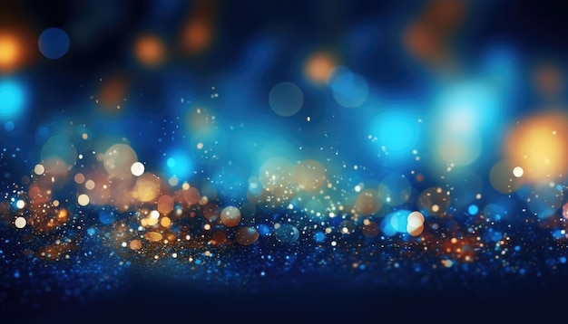 Neon Blue Abstract Gold Sparkles Bokeh Background