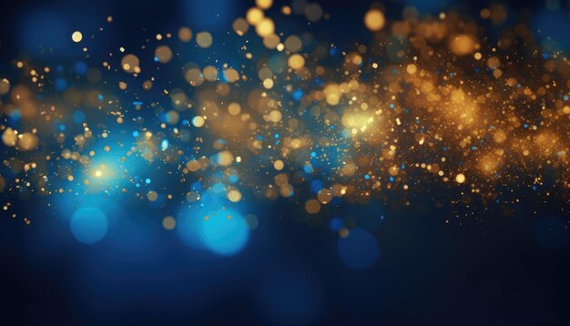 Neon Blue Abstract Gold Sparkles Bokeh Background