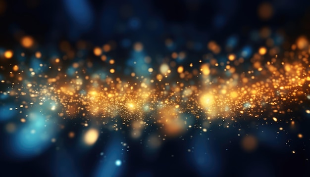 Neon Blue Abstract Gold Sparkles Bokeh Background